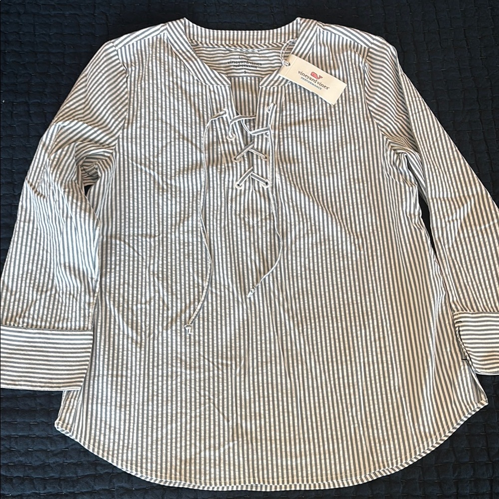 Striped Lace-Up Blouse